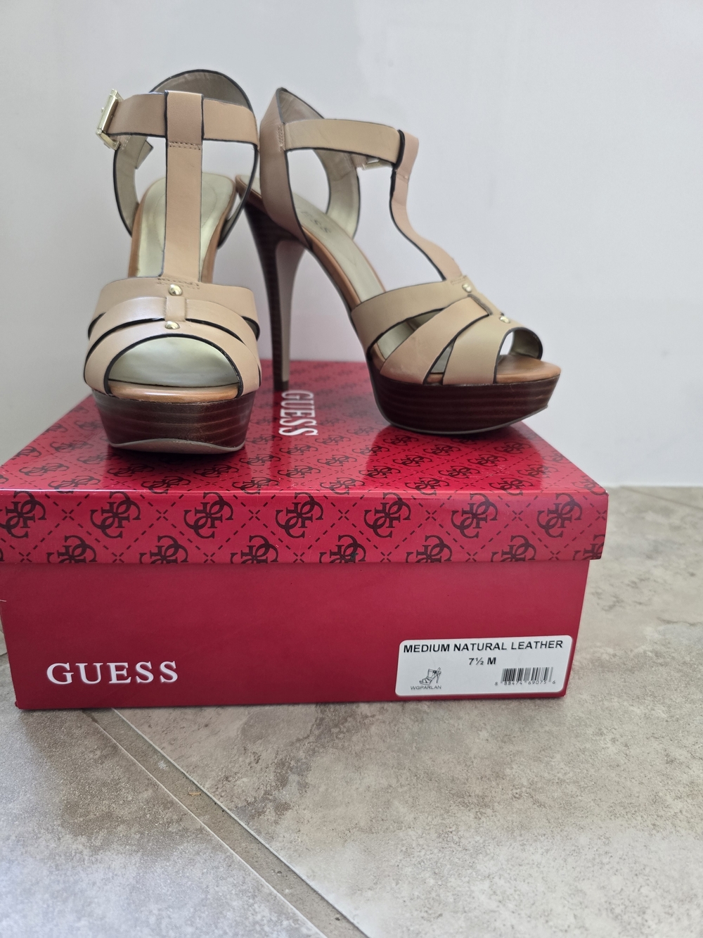 GUESS Women's Nude T-Strap Platform Heels